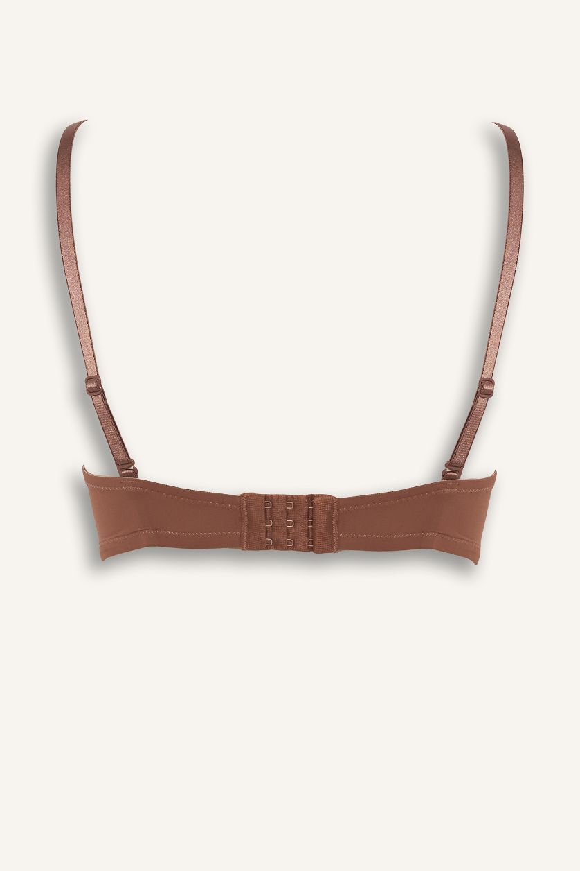 Kadın Açık Kahve Micro Kaplı Yarım Dolgulu Balenli Straplez Sütyen