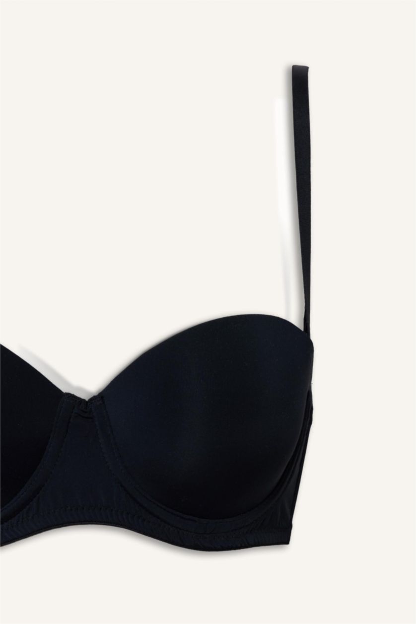 WOMAN Black Micro Covered Half Padded Underwired Strapless Bra