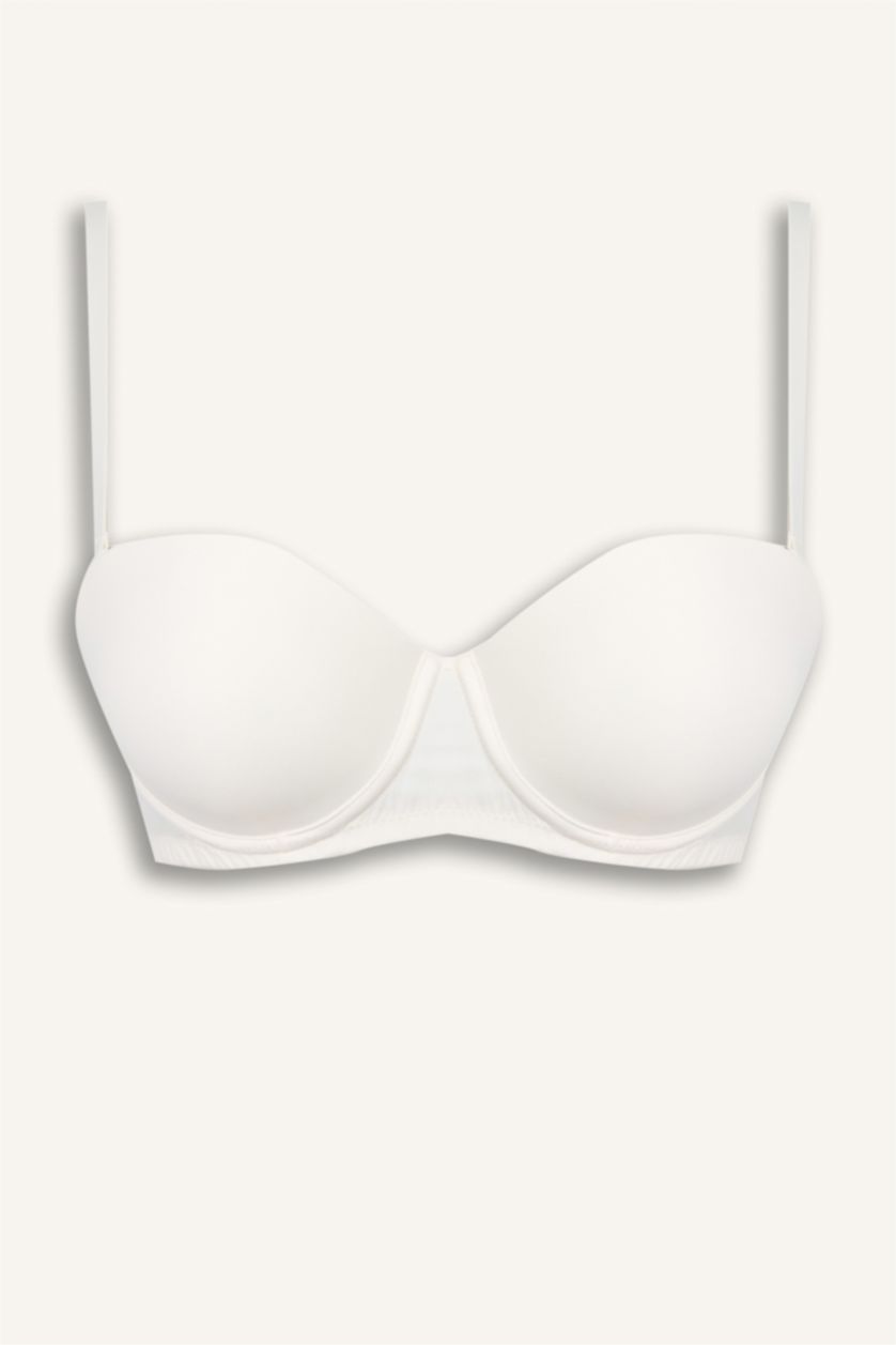 Kadın Ekru Micro Kaplı Yarım Dolgulu Balenli Straplez Sütyen