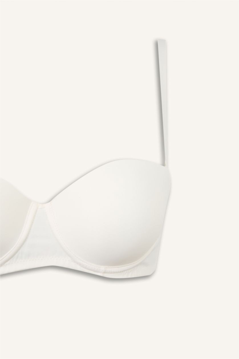 Kadın Ekru Micro Kaplı Yarım Dolgulu Balenli Straplez Sütyen