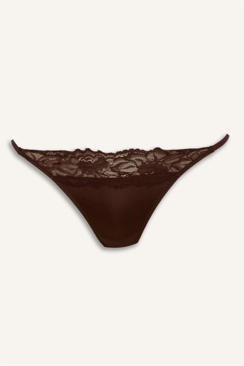 WOMAN Brown Lace Satin Slip Panty