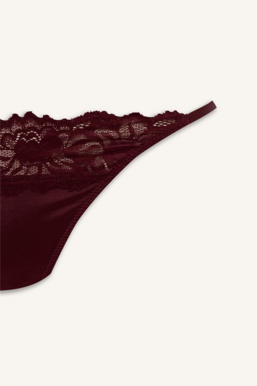 Kadın Bordo Dantel Detaylı Saten Külot