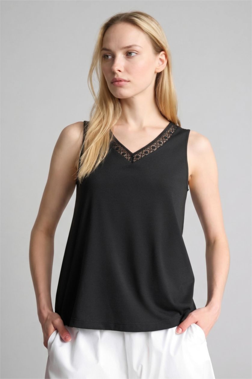 WOMAN Black V-Neck Tank Top