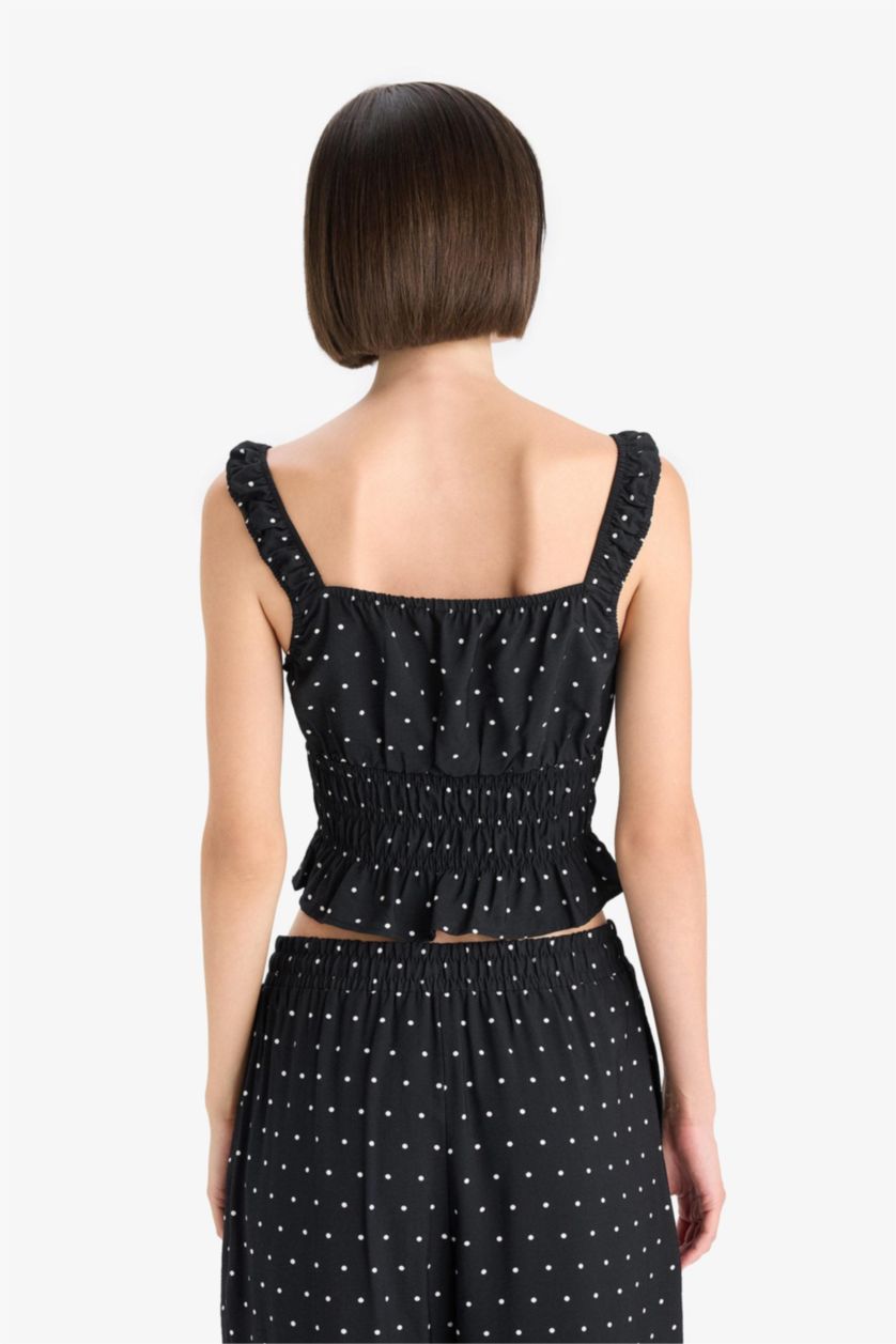 WOMAN Black Slim Fit Crew Neck Polka Dot Sleeveless Blouse