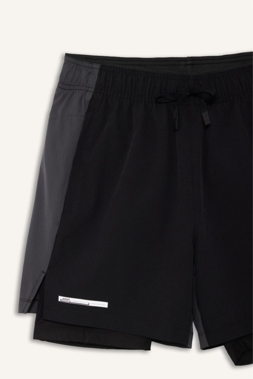 Erkek Siyah Slım Fıt Sporcu Şort