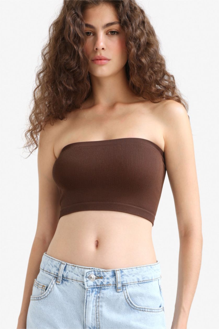 Woman Dark Brown Fitted Seamless Top