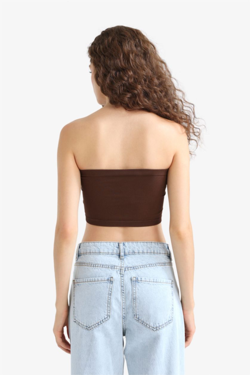 Woman Dark Brown Fitted Seamless Top