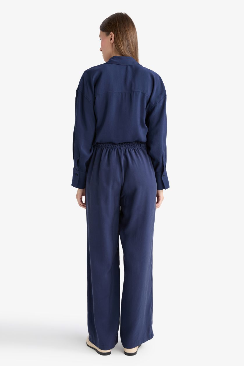 Kadın Lacivert Regular Fit Beli Lastikli Modal Pantolon