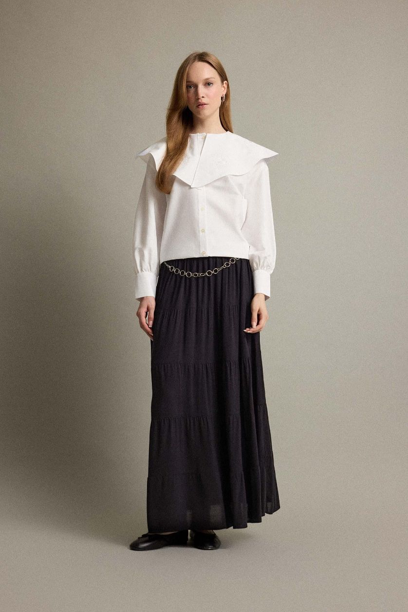 WOMAN Black A Cut Maxi Skirt