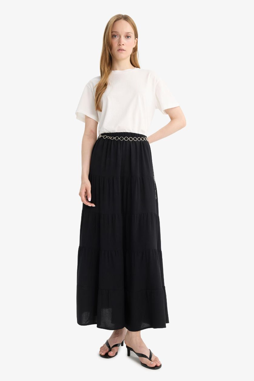 WOMAN Black A Cut Maxi Skirt