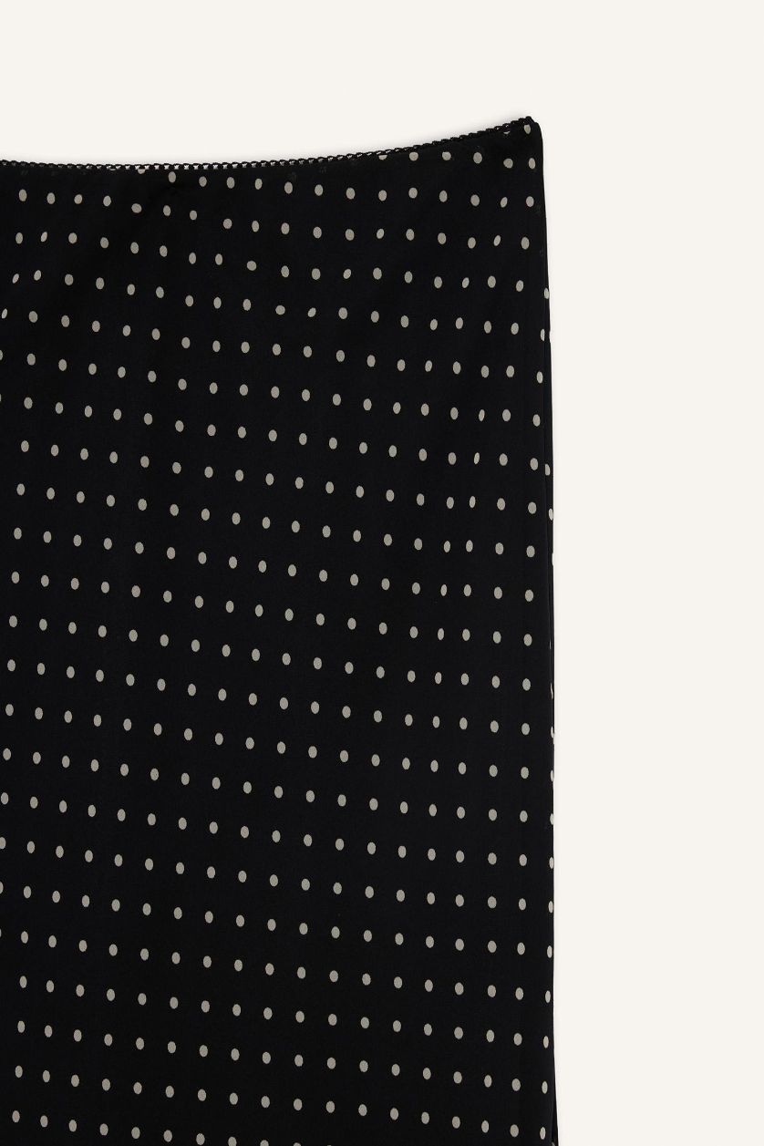 Kadın Siyah Kalem Puantiye Normal Bel Astarlı Şifon Maxi Etek