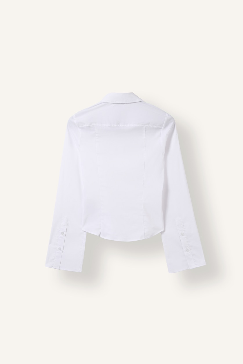 Woman White Slim Fit Poplin Long Sleeve Shirt