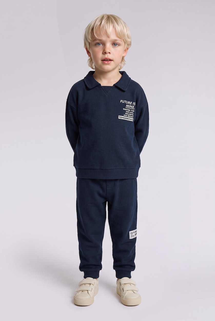 Baby Boys NAVY 2 piece Regular Fit Shirt Collar Slogan Set