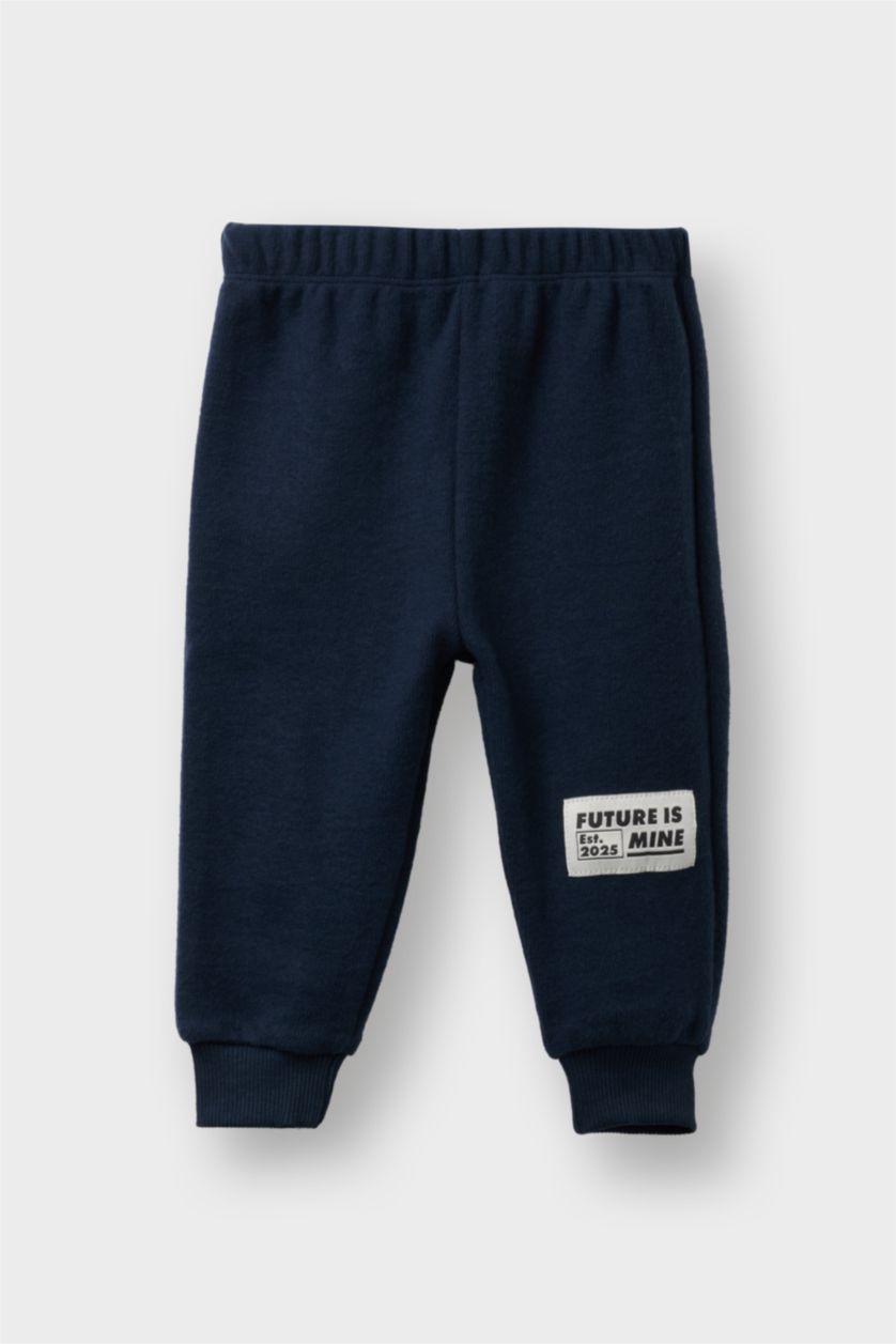 Erkek Bebek Lacivert Erkek Bebek 2'li Takım Baskılı Selanik Kumaş Sweatshirt Eşofman Altı