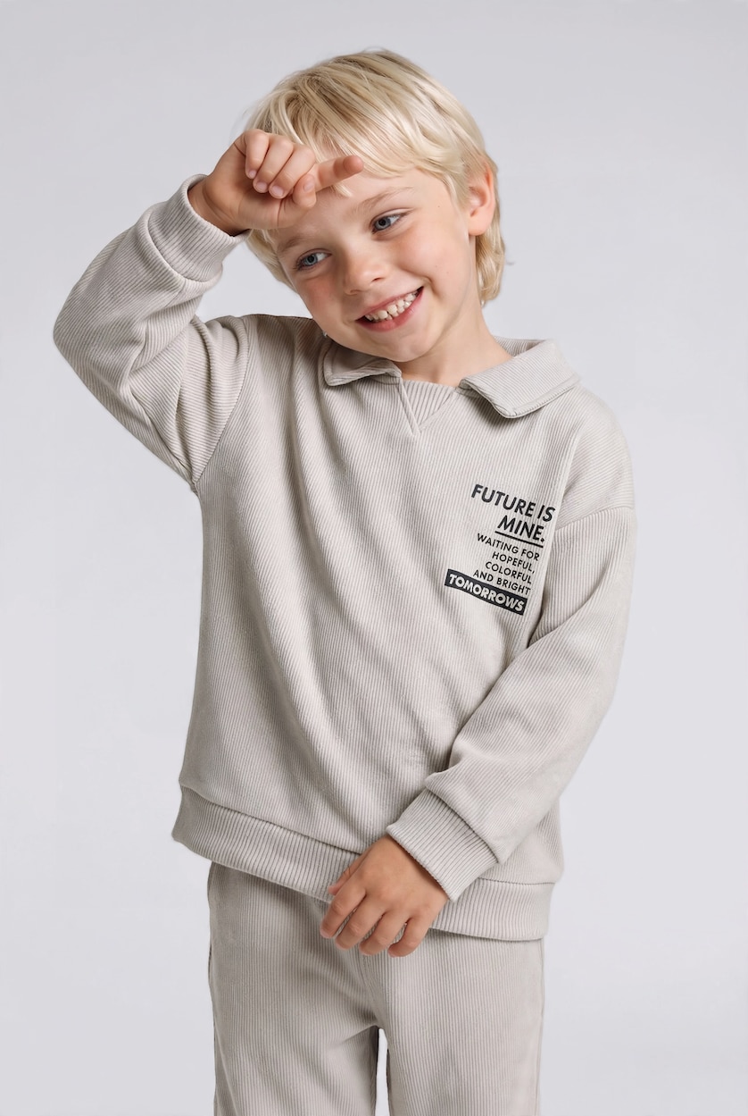Baby Boys Light Grey 2 piece Regular Fit Shirt Collar Slogan Set