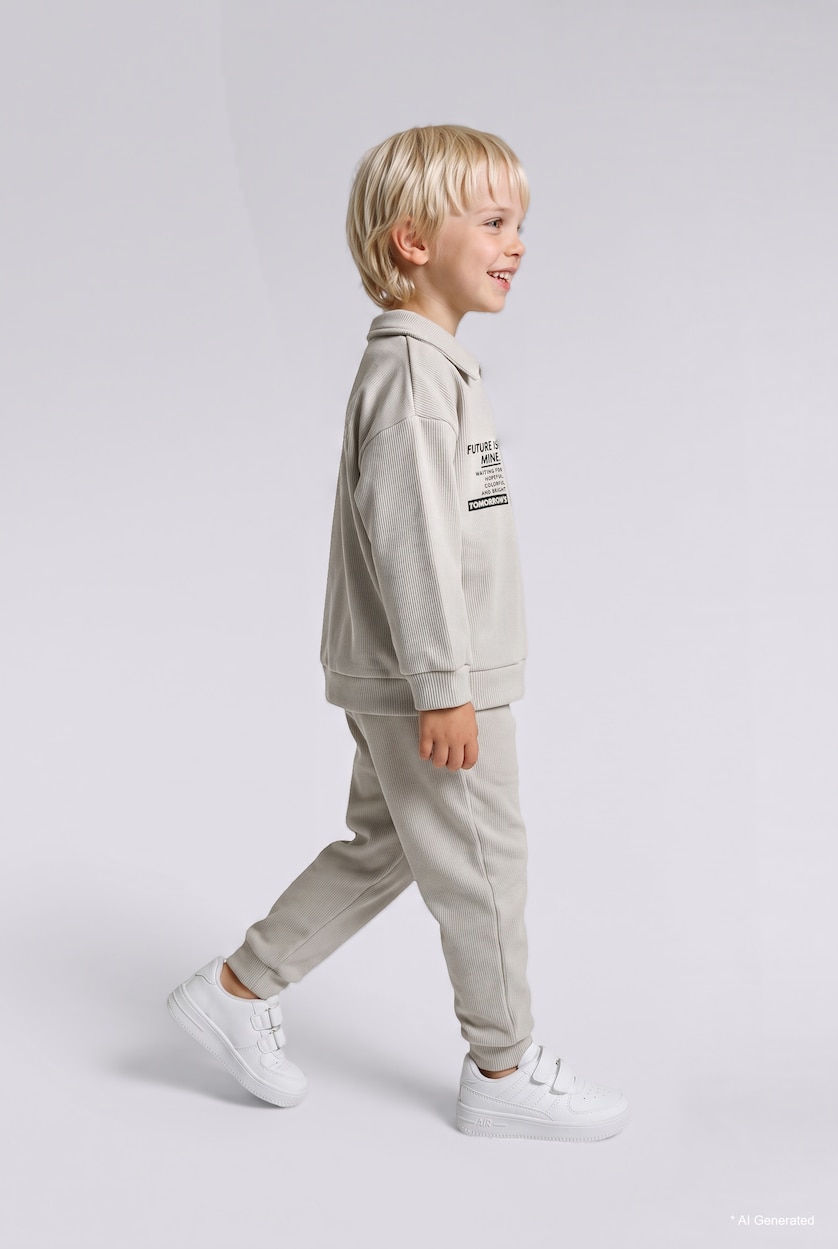 BABY BOY Light Grey Baby Boy Printed Long Sleeve Sweatshirt and Jogger Sweatpants Set