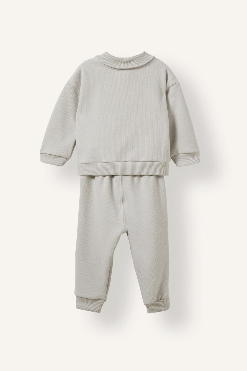 Baby Boys Light Grey 2 piece Regular Fit Shirt Collar Slogan Set