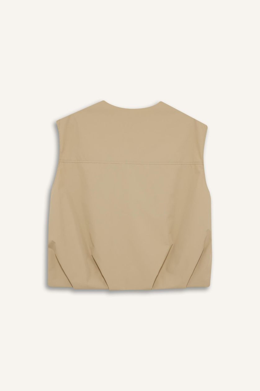 Kadın Bej Regular Fıt Dik Yaka Twill Yelek