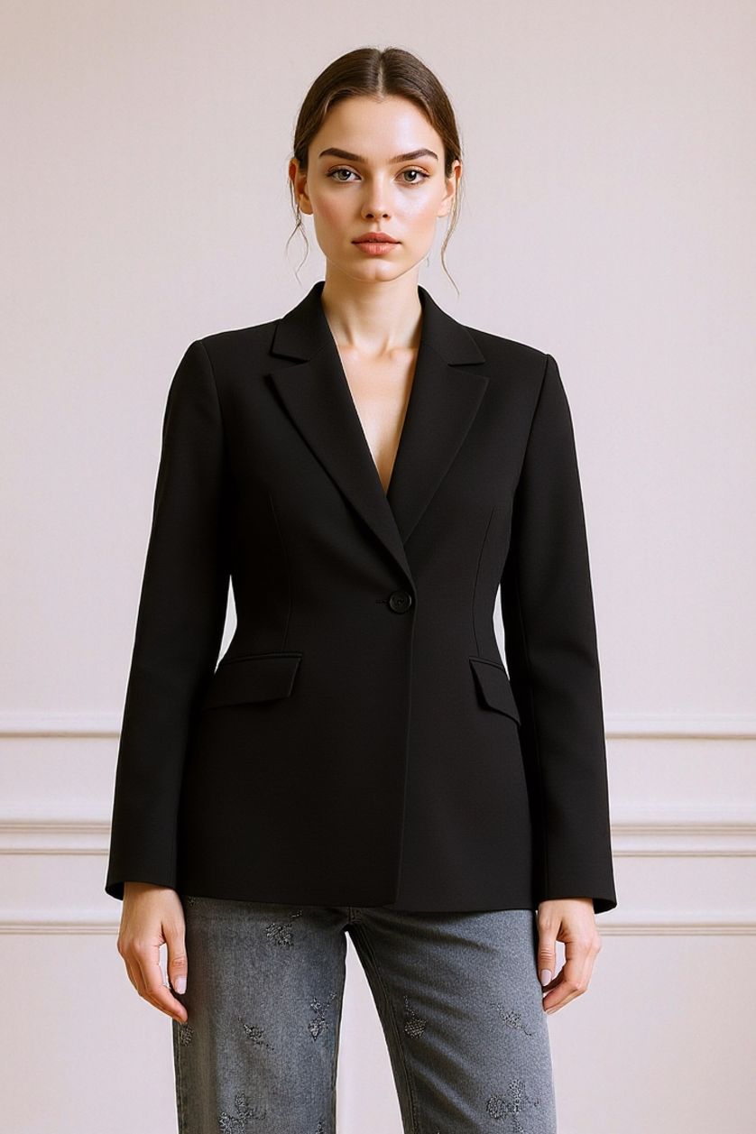 Woman Black Regular Fit Blazer