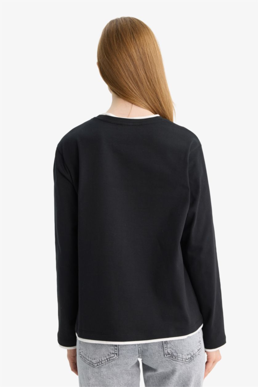 FEMME Noir Tunique à col rond et manches longues Coupe régulière