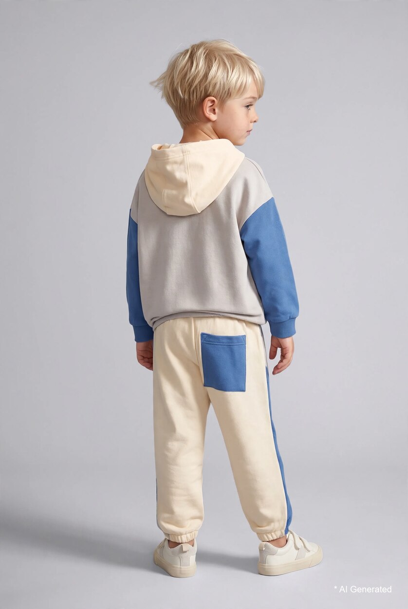 Erkek Bebek Ekru Etiket Baskılı İnce Sweatshirt Kumaşı 2'li Takım Erkek Bebek