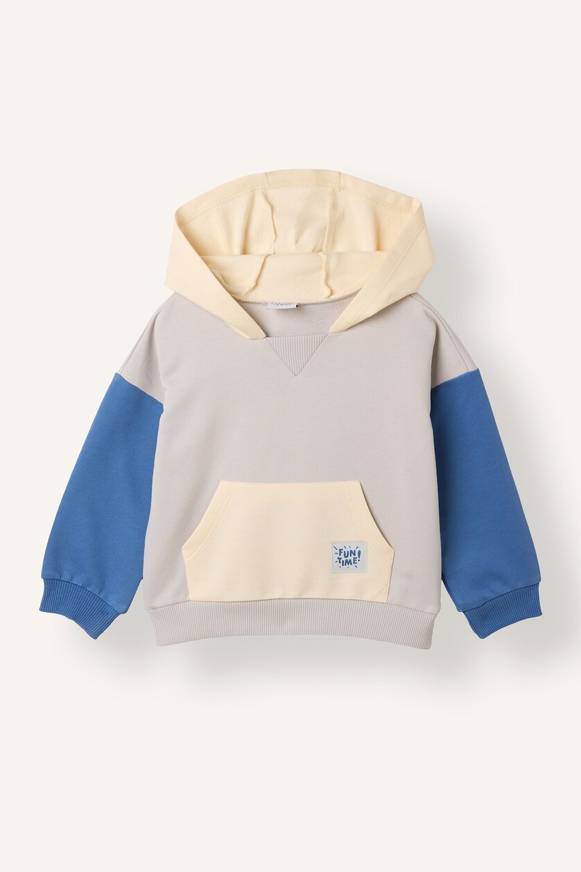 Erkek Bebek Ekru Etiket Baskılı İnce Sweatshirt Kumaşı 2'li Takım Erkek Bebek