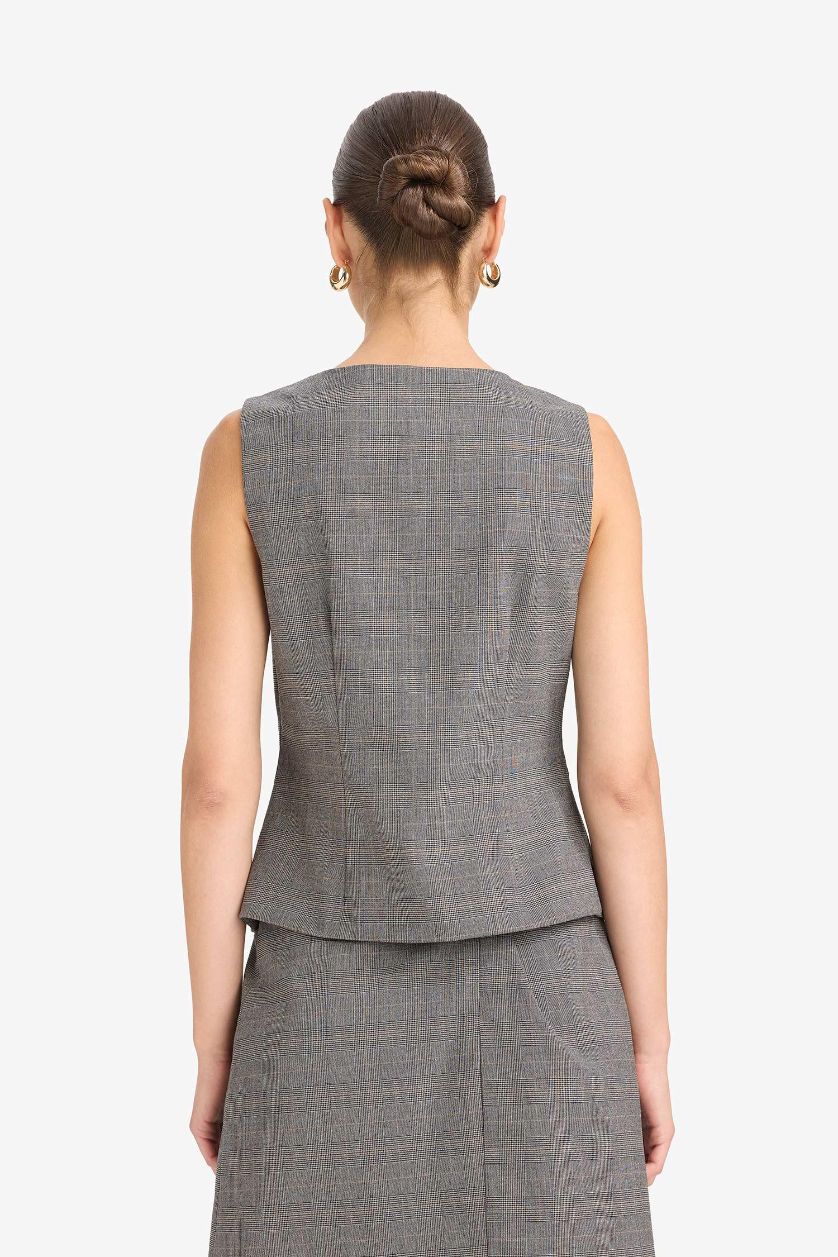 Kadın Açık Gri Fıtted Kare Yaka Yelek