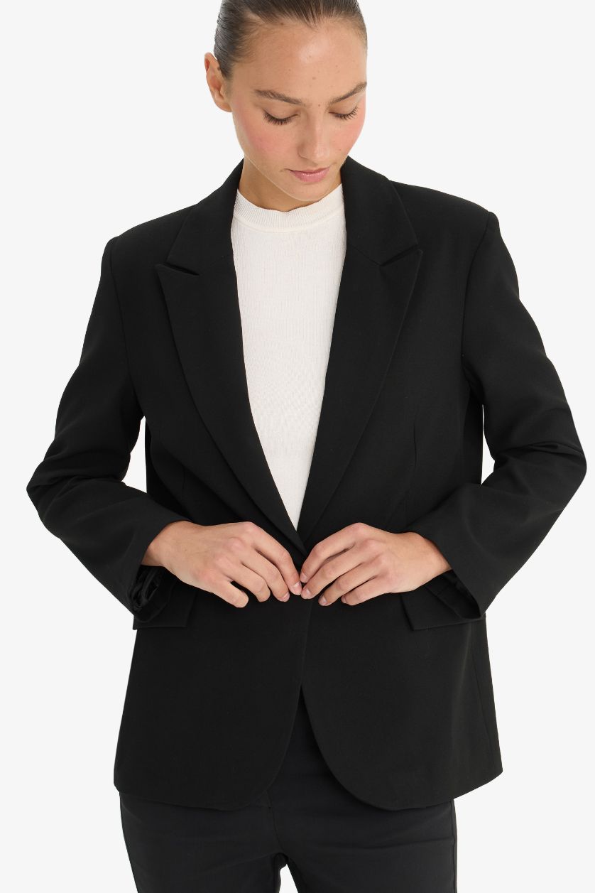 WOMAN Black Regular Fit Jacket Collar Blazer