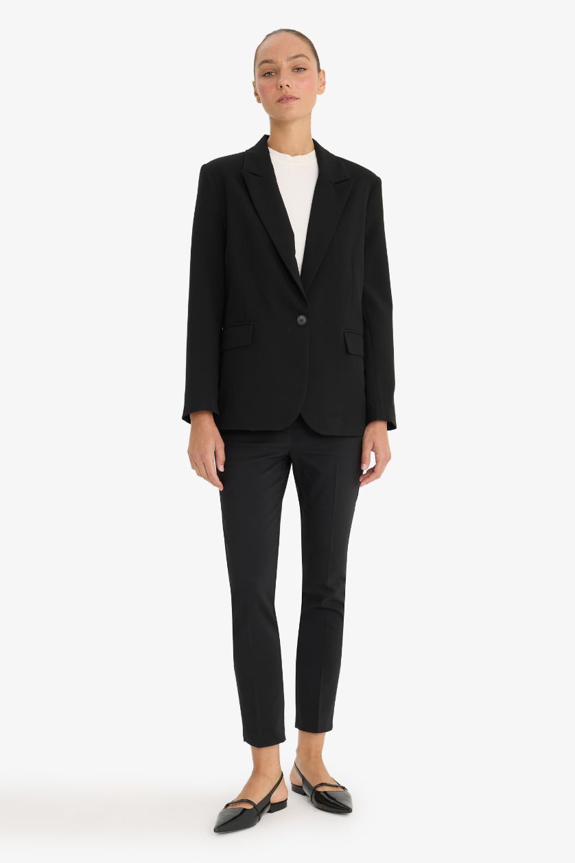 WOMAN Black Regular Fit Jacket Collar Blazer