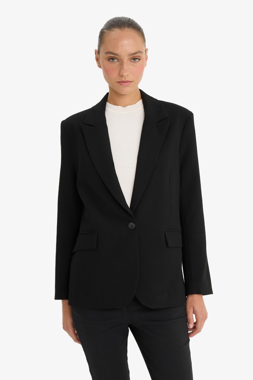 WOMAN Black Regular Fit Jacket Collar Blazer