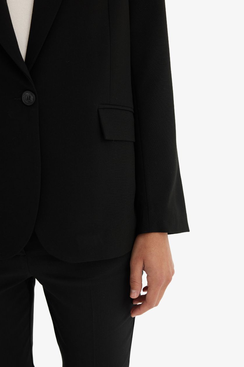 WOMAN Black Regular Fit Jacket Collar Blazer