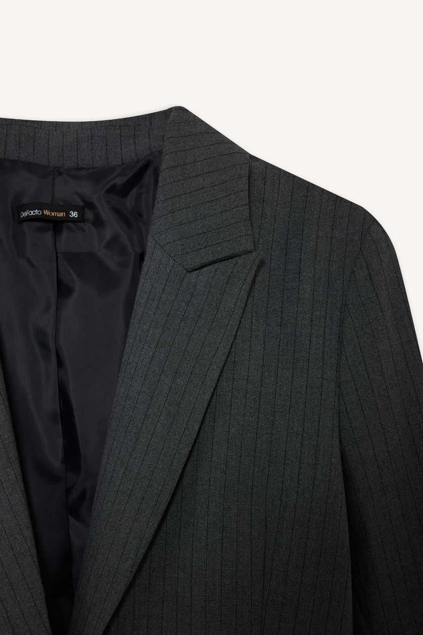 Kadın Gri Melanj Regular Fit Düğmeli Blazer Ceket