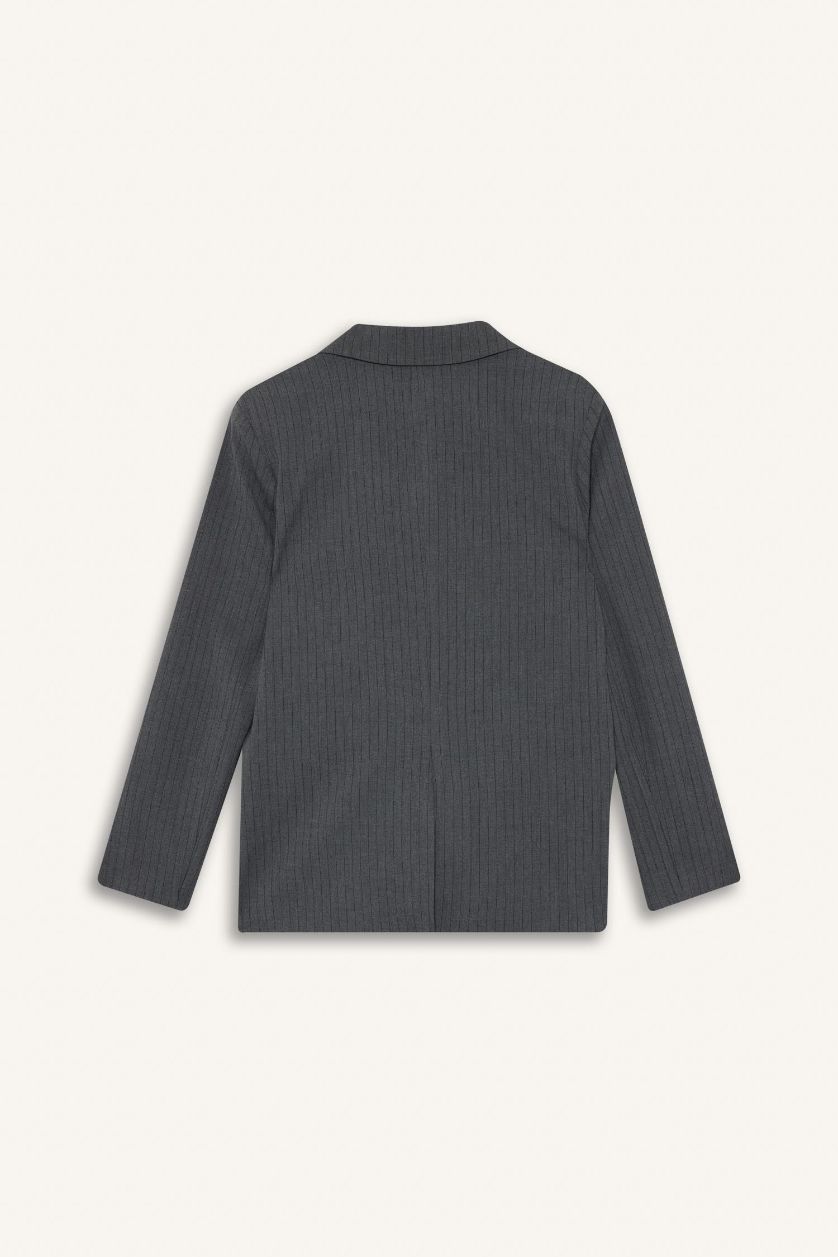 Kadın Gri Melanj Regular Fit Düğmeli Blazer Ceket