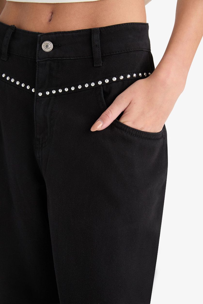 WOMAN Black Baggy Fit Normal Waist Gabardine Trousers