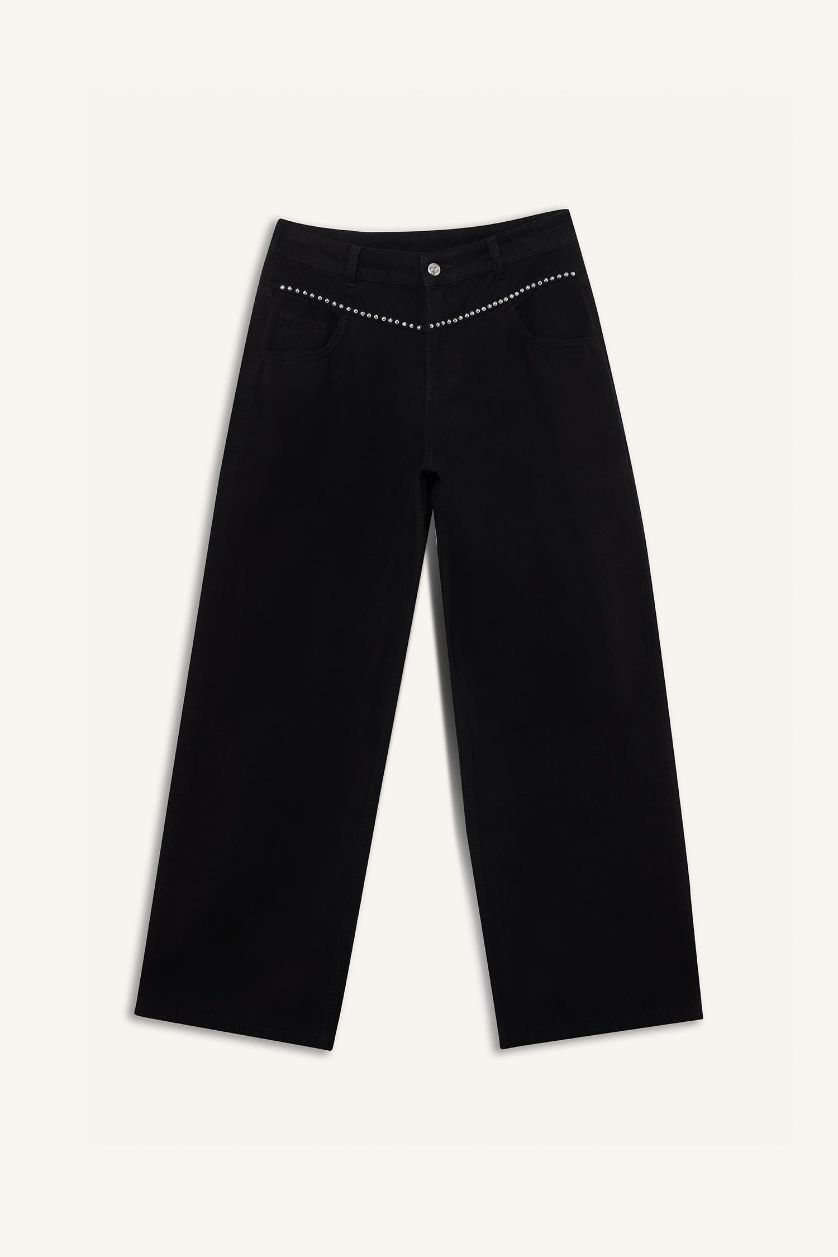 WOMAN Black Baggy Fit Normal Waist Gabardine Trousers