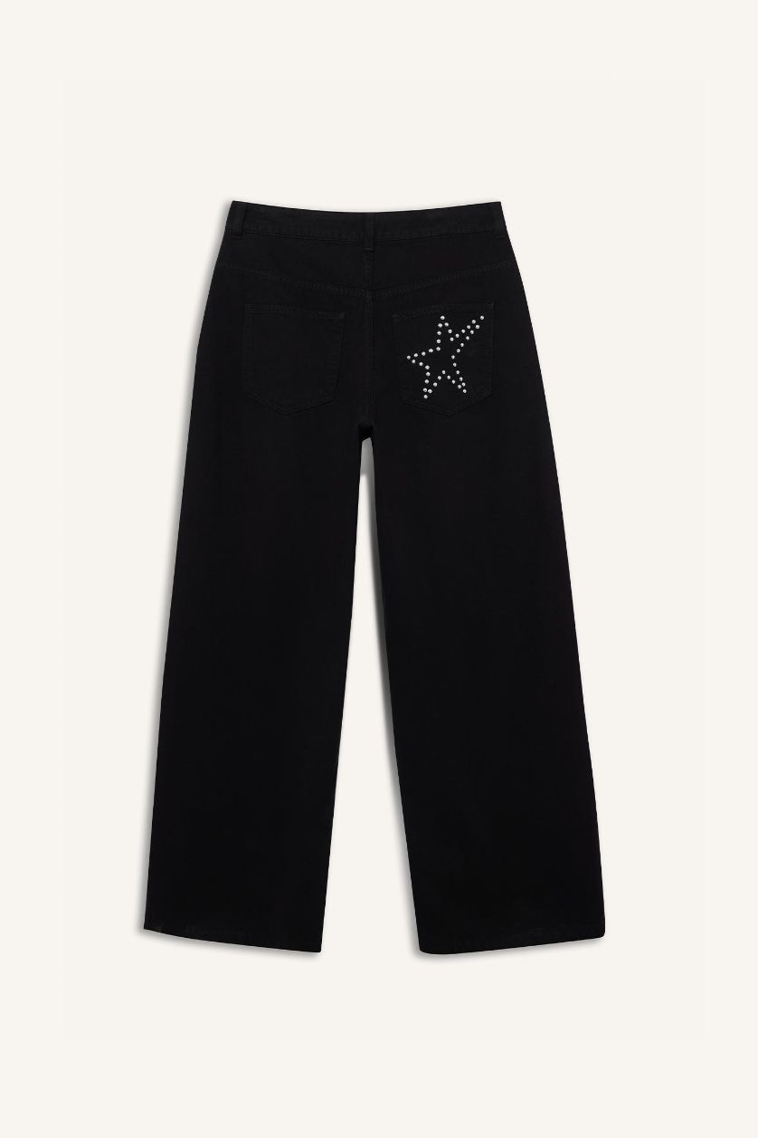WOMAN Black Baggy Fit Normal Waist Gabardine Trousers