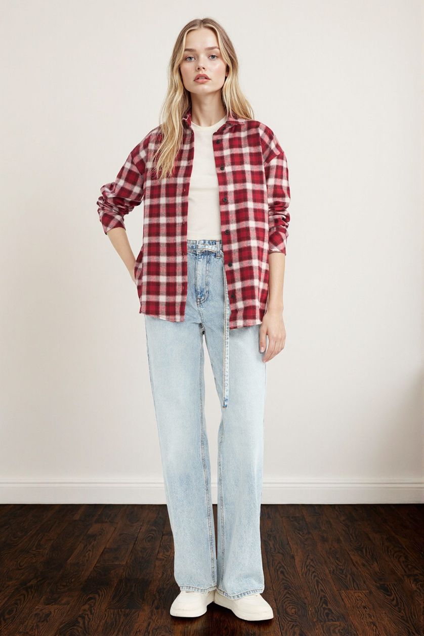 FEMME Rouge Chemise à carreaux oversize à manches longues