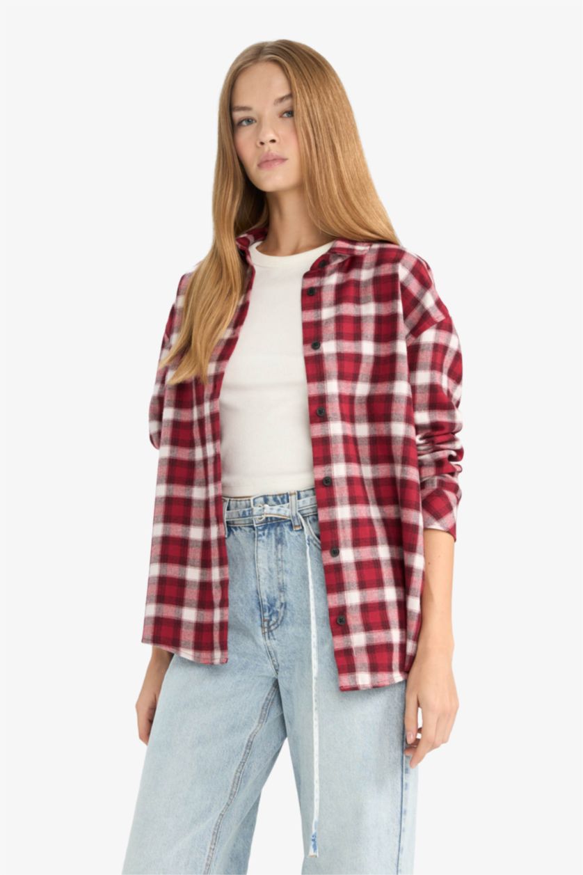 FEMME Rouge Chemise à carreaux oversize à manches longues