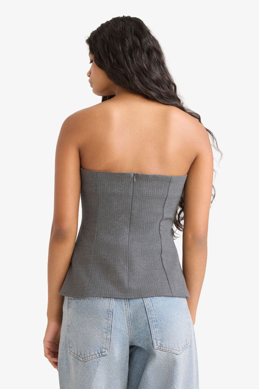 WOMAN Anthracite Slim Fit Strapless Sleeveless Blouse