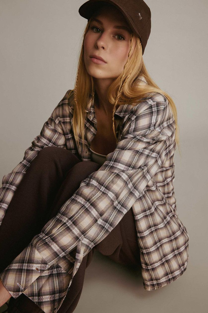 FEMME Noir Chemise oversize texturée à carreaux à manches longues