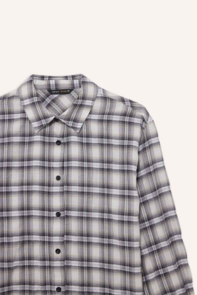 FEMME Noir Chemise oversize texturée à carreaux à manches longues