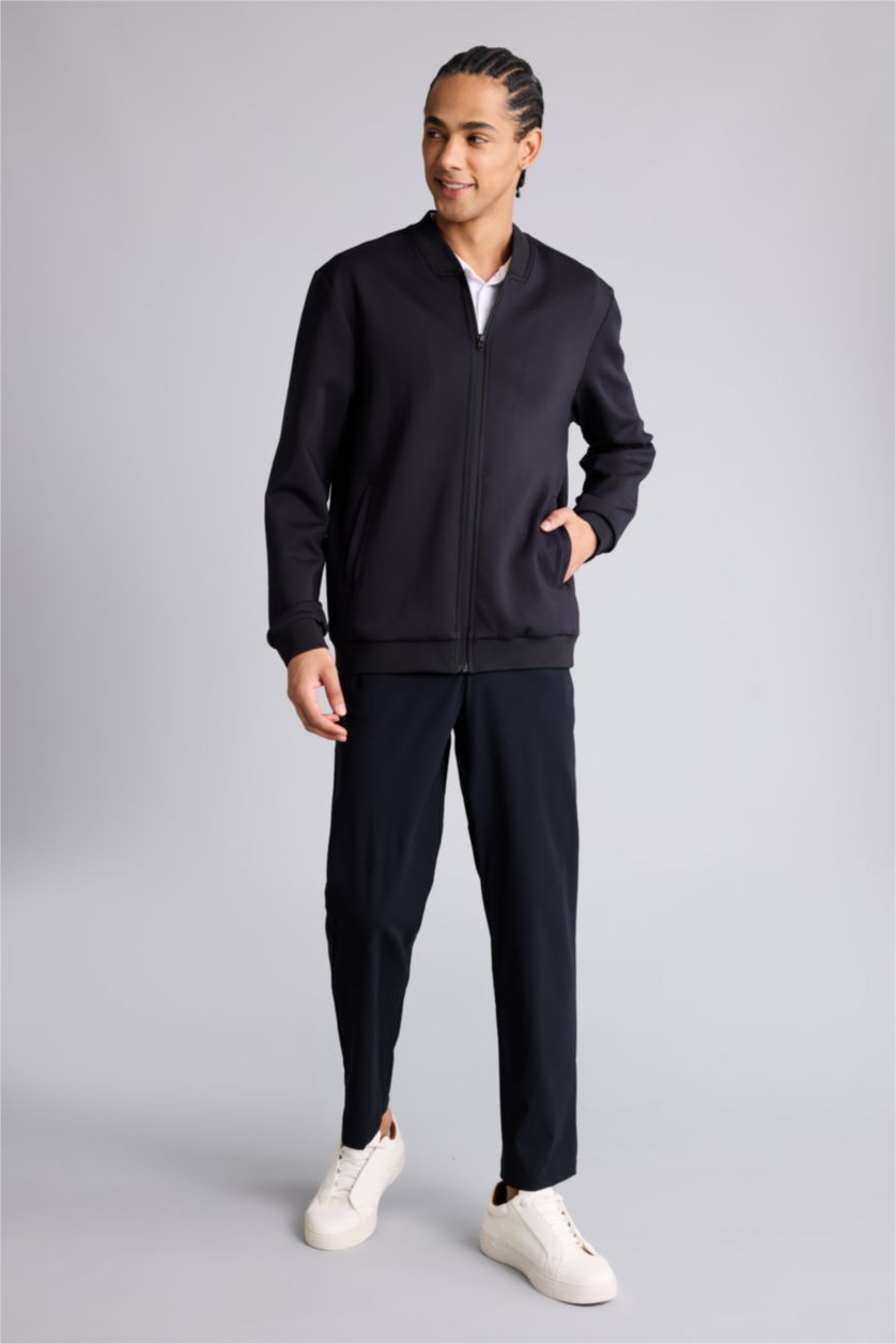 Man Black Standard Fit High Neck Cardigan