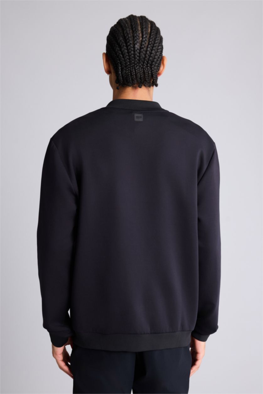 Man Black Standard Fit High Neck Cardigan