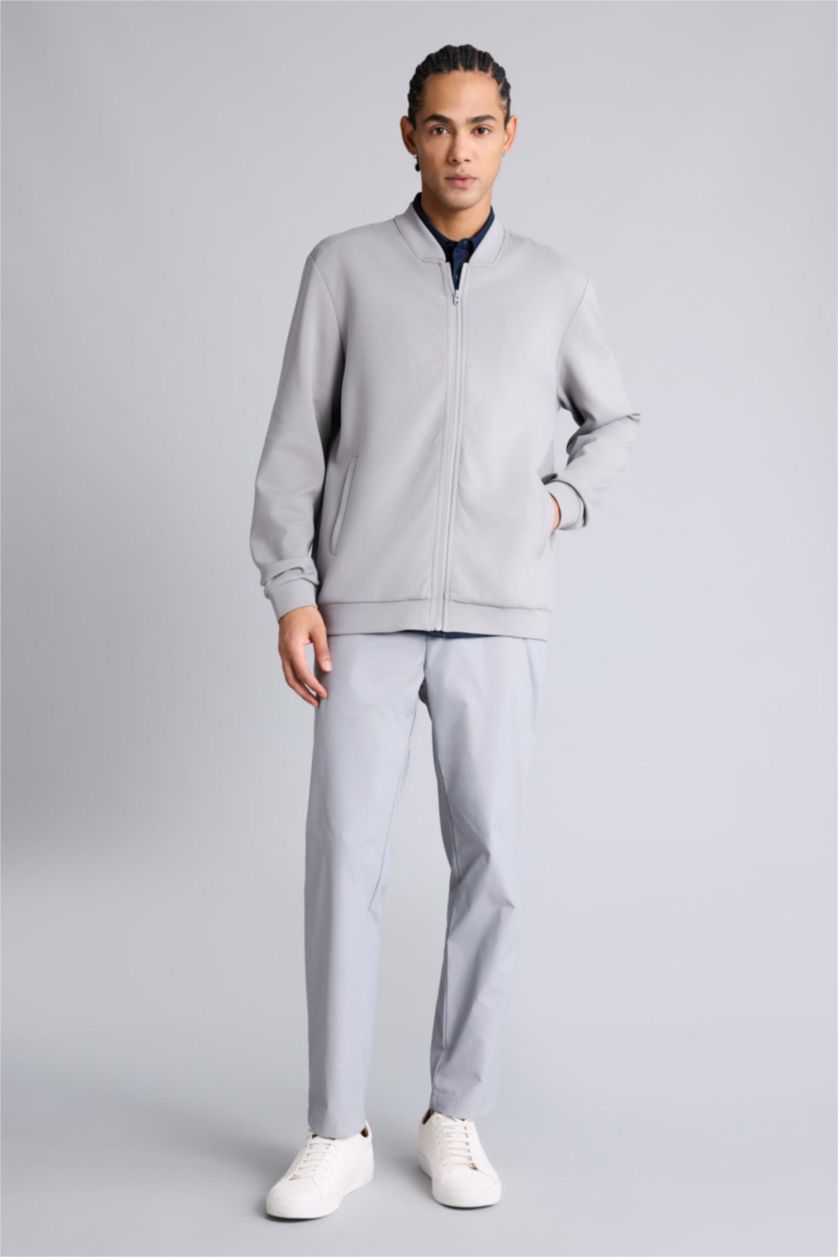Man Light Grey Standard Fit High Neck Cardigan