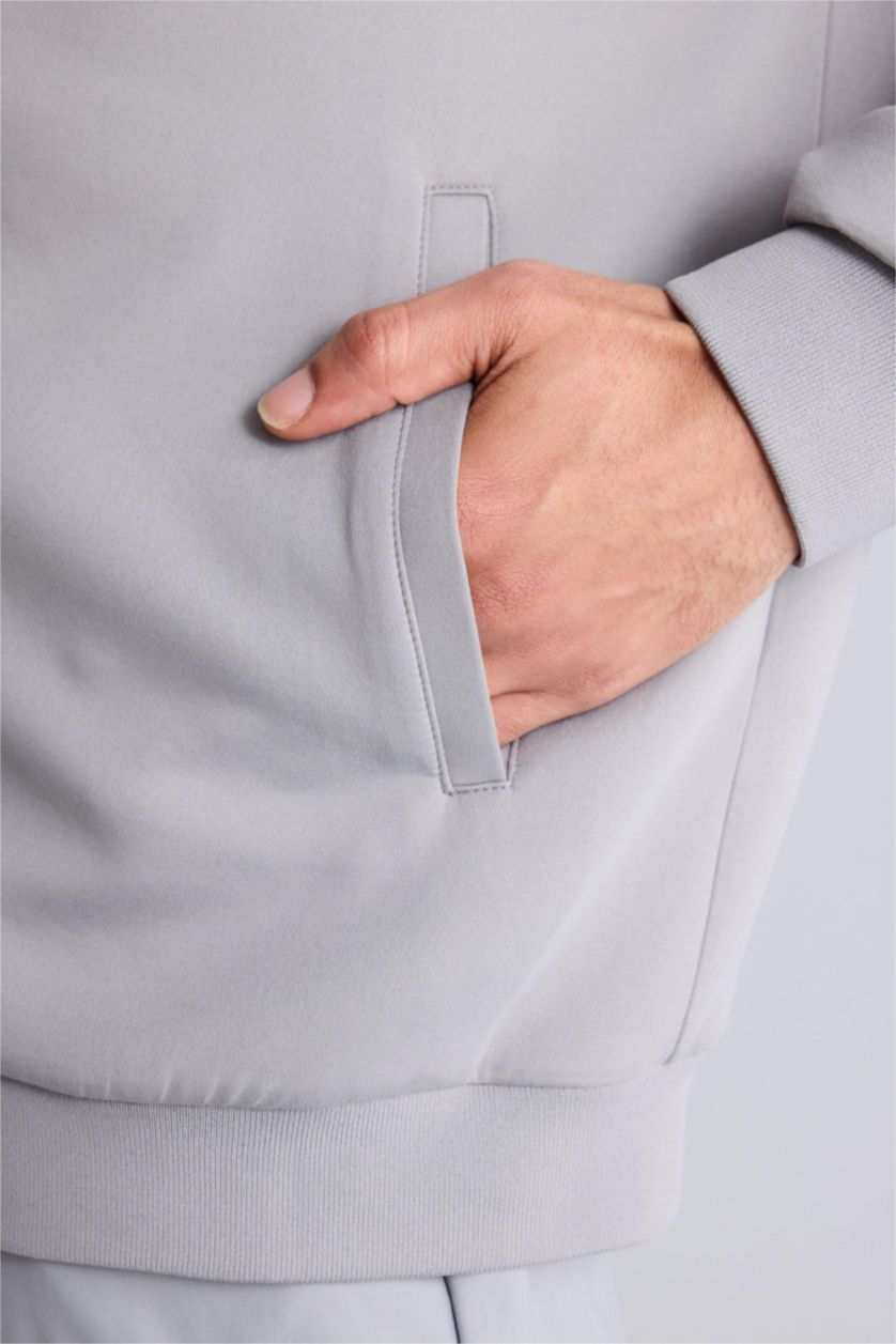 Man Light Grey Standard Fit High Neck Cardigan