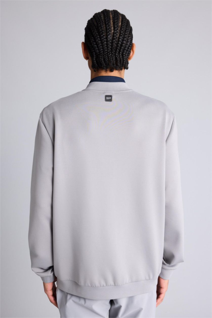 Man Light Grey Standard Fit High Neck Cardigan