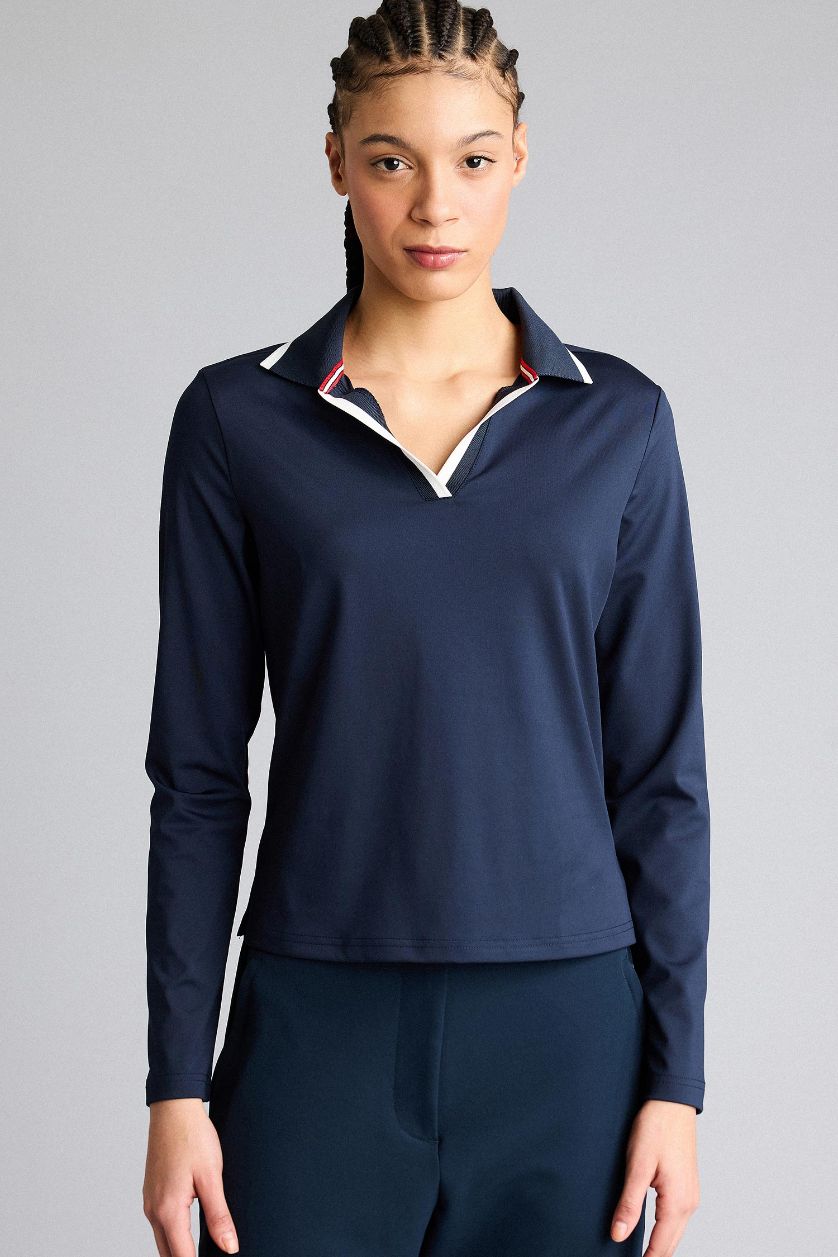 WOMAN NAVY Standard Fit Long Sleeve Polo Shirt