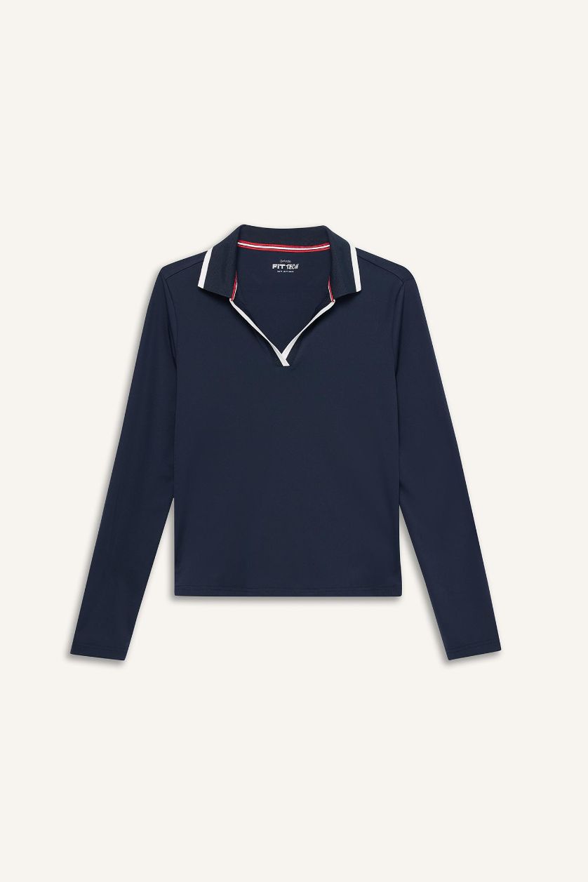 WOMAN NAVY Standard Fit Long Sleeve Polo Shirt