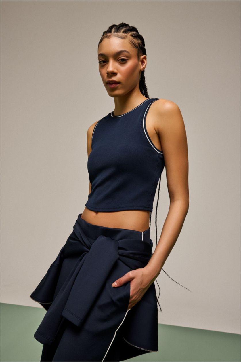 Woman NAVY Standard Fit Ribana Crew Neck Tank Top