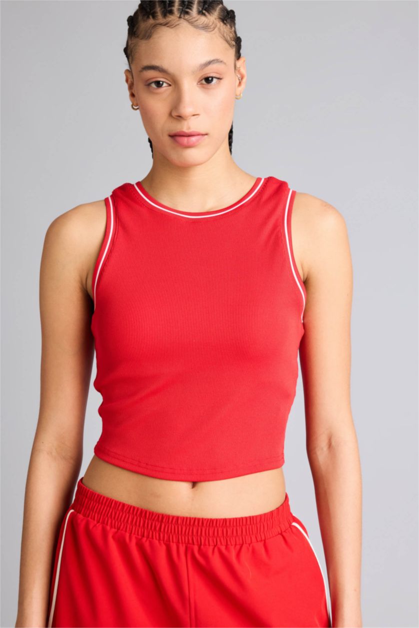 Женщины Красный Майка стандартного кроя с круглым вырезом из рибаны для женщин